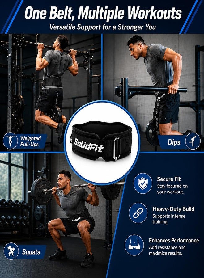 حزام رفع الأثقال SolidFit Fitness Dip مع سلسلة لرفع الأثقال، حزام ذاتي القفل لرفع الأثقال وتمارين القرفصاء للرجال، يدعم وزن 350 رطلاً، حزام رفع الأثقال، حزام تمارين رياضية، أوزان تمارين للنساء - Image 2