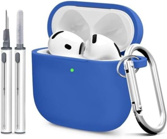 غطاء سيليكون لحافظة AirPods الجيل الرابع، جلد ناعم، حماية كاملة، سلسلة مفاتيح، عدة تنظيف (حليب الشاي) - Image 1