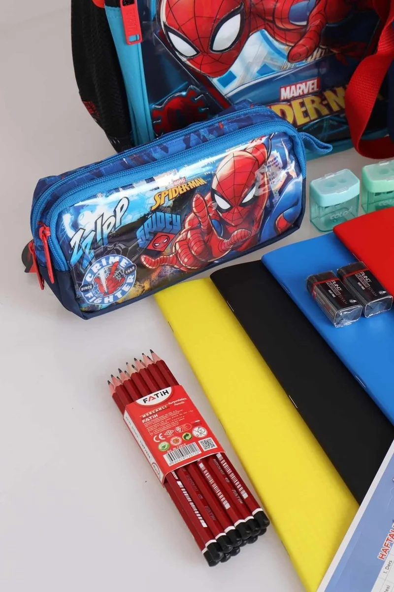 SPIDERMAN Licensed Primary School, Nutrition and Pencil Bag 3 and Stationery Set with 500 ml Tritan Water Bottle