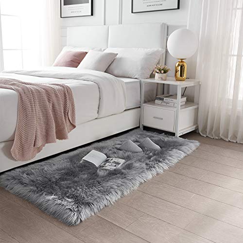 SERISSA Soft Fluffy Rug Grey Faux Sheepskin Fur Rug Shaggy Area Rug for Bedroom Floor Living Room 3x5 Feet - Image 2
