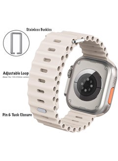 Color Fans Soft Silicone Ocean Sports Strap Compatible Apple Watch 41mm 40mm 38mm for Men Women, Adjustible Watch Band for Apple Watch SE/Series 9/8/7/6/5/4/3/2/1 - Starlight  - Image 4
