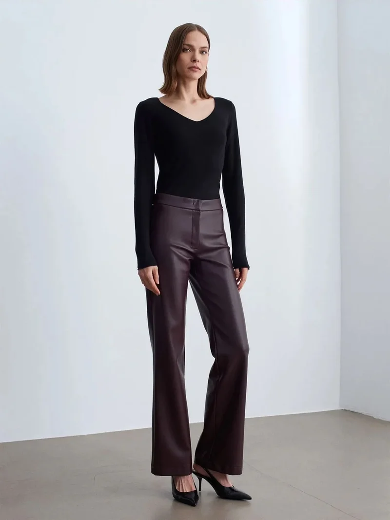 ديلفين Dilvin Women's Faux Leather Flare Pants