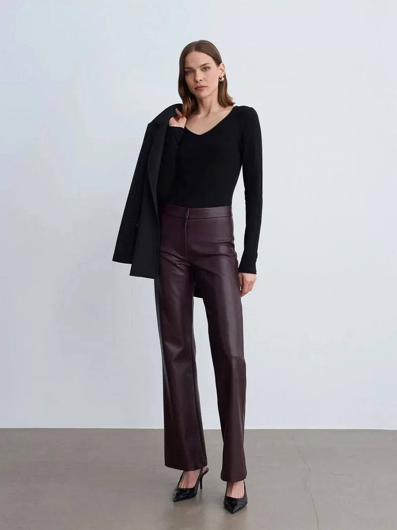 ديلفين Dilvin Women's Faux Leather Flare Pants