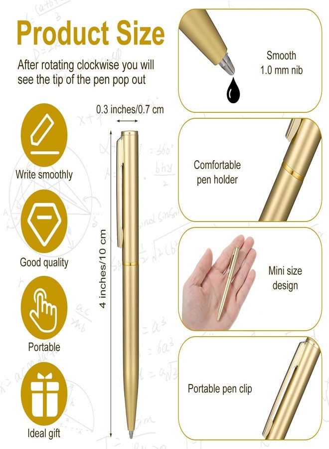Kifmurase 100Pcs Gold Slim Ballpoint Pens, 4 Inch Retractable Tiny Black Ink Ballpoint with 1 mm Medium Point, Bulk Metal Pen, Wedding Gold Pens for Wedding Favors, Guests, Office, Business, Teachers - Image 2