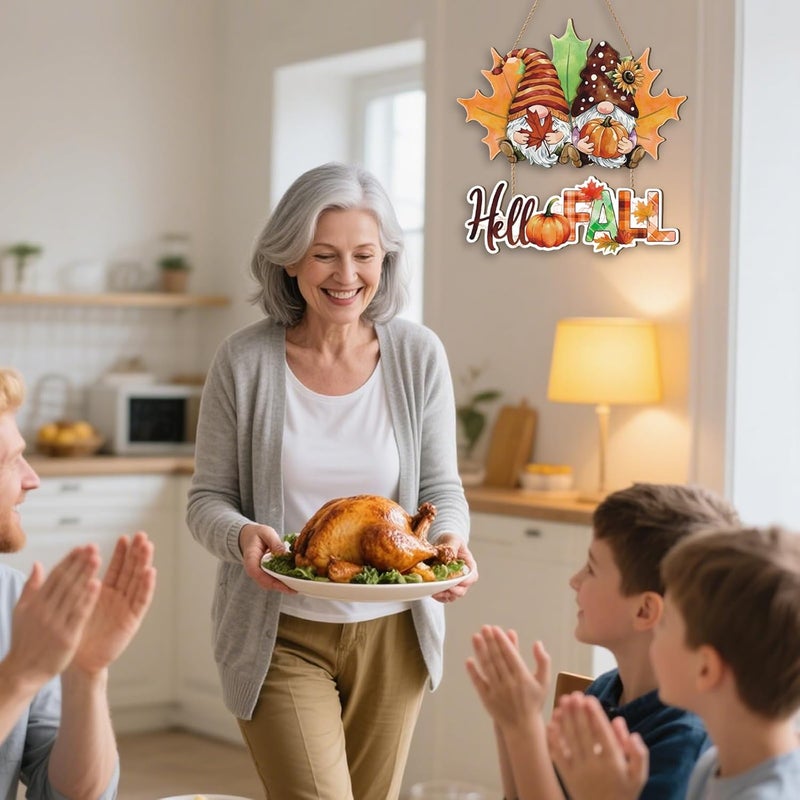 Aurlan Hello Fall Door Sign Gnomes,Fall Gnome Wreath for Front Door,Welcome Autumn Sign,Thanksgiving Wall Decoration,Pumpkin Wall Hanging Maple Leaves Plaque for Outdoor Farmhouse Porch Yard Home - Image 5