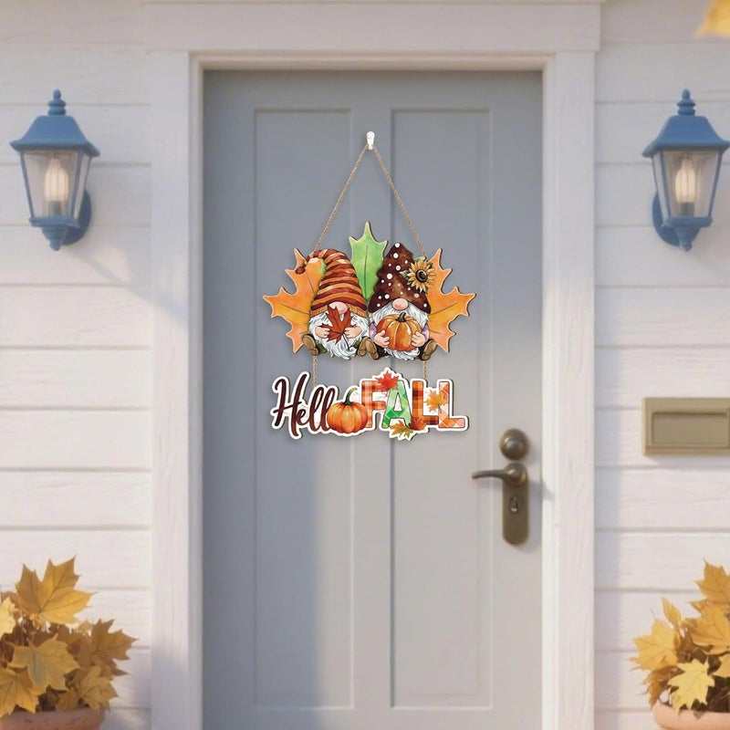 Aurlan Hello Fall Door Sign Gnomes,Fall Gnome Wreath for Front Door,Welcome Autumn Sign,Thanksgiving Wall Decoration,Pumpkin Wall Hanging Maple Leaves Plaque for Outdoor Farmhouse Porch Yard Home - Image 4