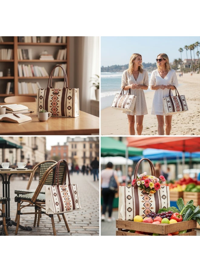 Y&D Tote Bag For Women Canvas Purses And Boho Aztec Handbags Tote Shoulder Bag Satchel Top Handle For Ladies - Image 2