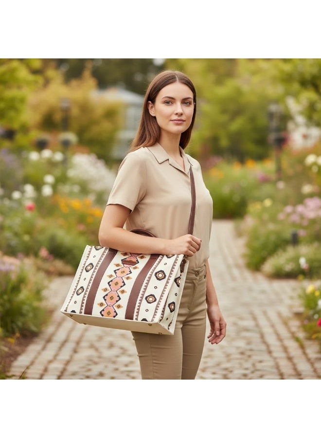 Y&D Tote Bag For Women Canvas Purses And Boho Aztec Handbags Tote Shoulder Bag Satchel Top Handle For Ladies - Image 3