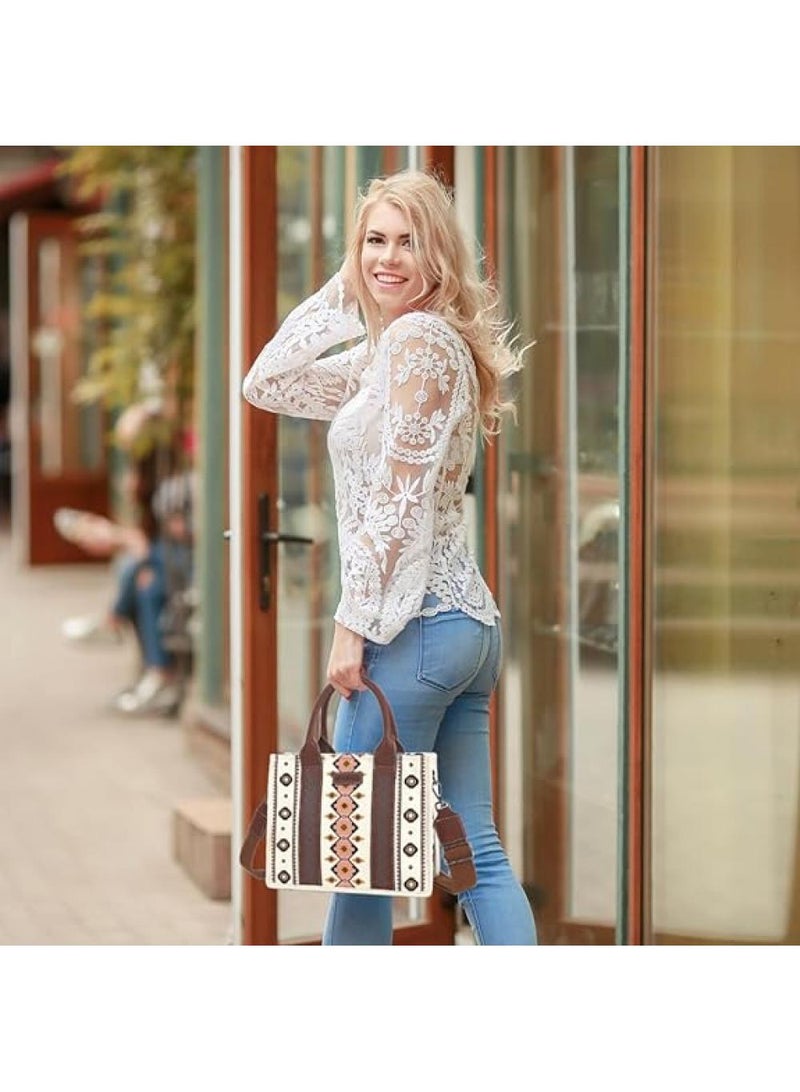 Y&D Tote Bag For Women Canvas Purses And Boho Aztec Handbags Tote Shoulder Bag Satchel Top Handle For Ladies - Image 4