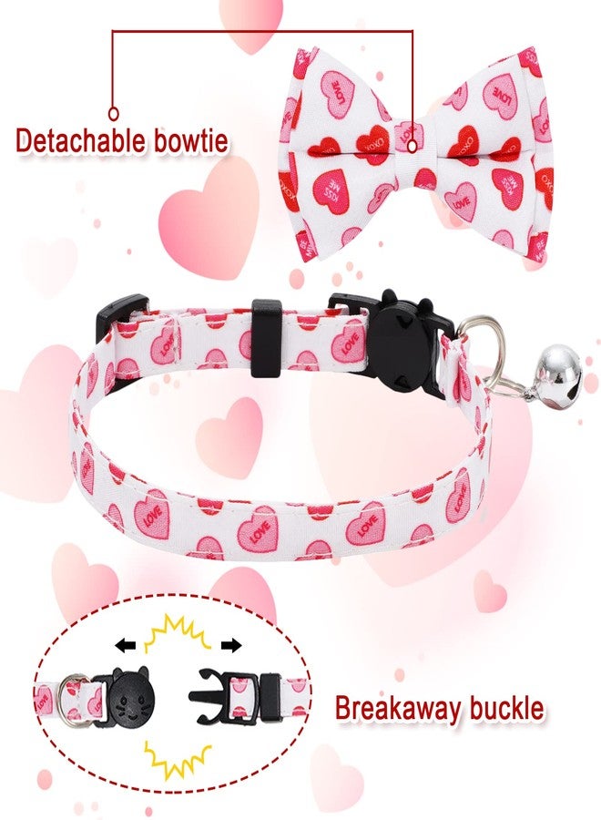 وولاين طوق قطط من والين، عبوة من 4 قطع، أحمر وردي، بنقشة قلوب وربطة عنق، مزود بجرس، قابل للتعديل، مناسب للقطط الصغيرة. - Image 3