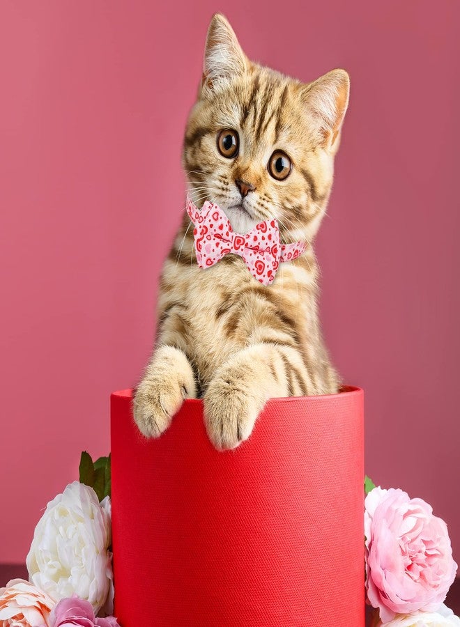 وولاين طوق قطط من والين، عبوة من 4 قطع، أحمر وردي، بنقشة قلوب وربطة عنق، مزود بجرس، قابل للتعديل، مناسب للقطط الصغيرة. - Image 4