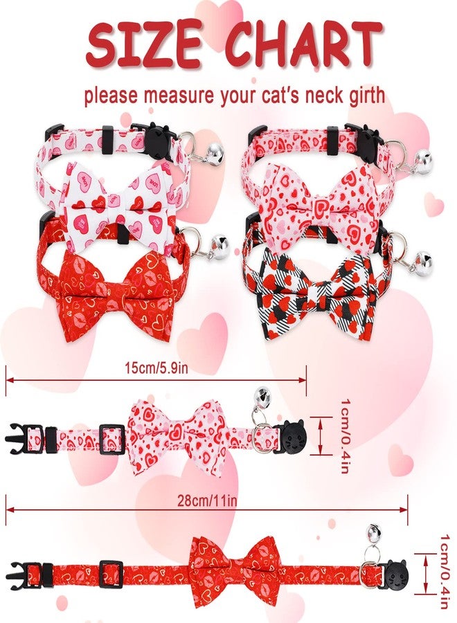 وولاين طوق قطط من والين، عبوة من 4 قطع، أحمر وردي، بنقشة قلوب وربطة عنق، مزود بجرس، قابل للتعديل، مناسب للقطط الصغيرة. - Image 2