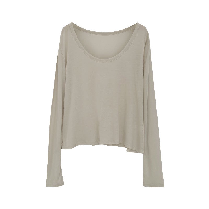 Wear Lyocell Skin-Friendly U-Collar Long-Sleeved Sunscreen Base Shirt Women'S Early Autumn Loose Slim T-Shirt - Image 5