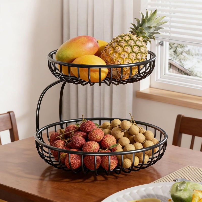Peiiwdc Compacts Iron Double Stack Fruit Rack Countertops Basket for Optimal Food Preservation At Homes Double Layer Basket Organizers - Image 2