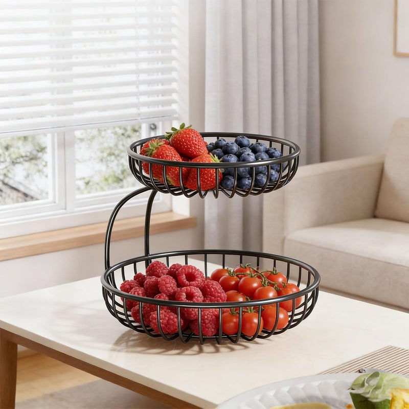 Peiiwdc Compacts Iron Double Stack Fruit Rack Countertops Basket for Optimal Food Preservation At Homes Double Layer Basket Organizers - Image 3
