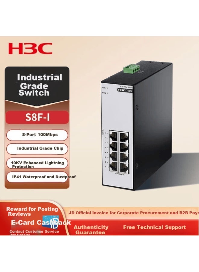 H3c S8f-i 8-port 100mbps Industrial Switch Enterprise Network Monitoring Hub Converter Din Rail Switch Wide Temperature Ip41 Waterproof Dustproof