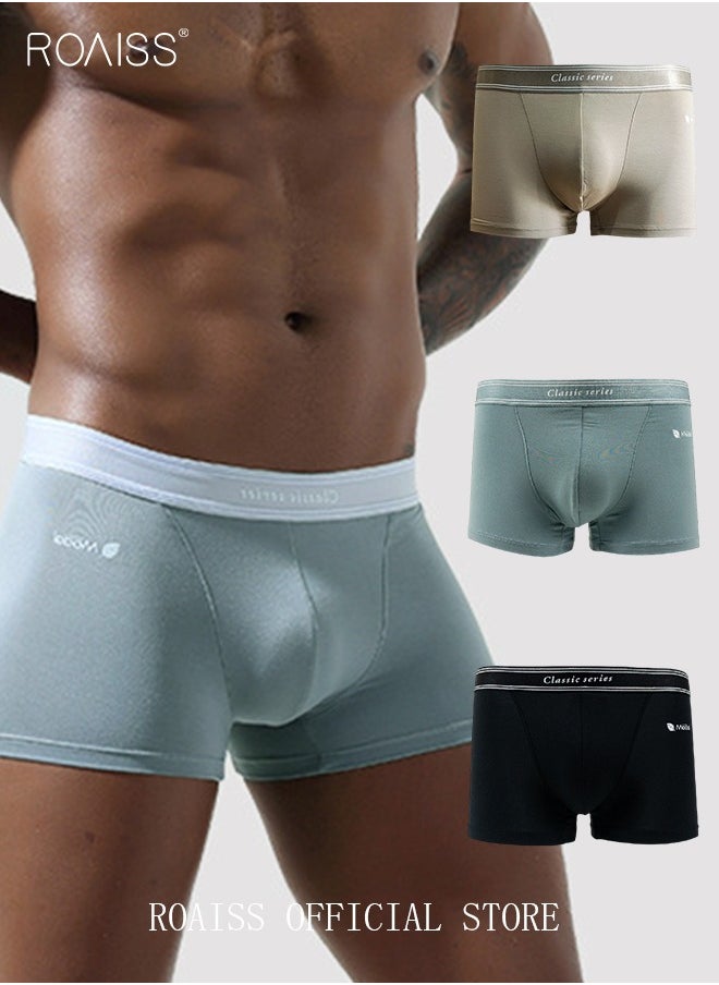 Set of 3 Men's Solid Color Modal Boxer Briefs Breathable Soft Underwear Summer Stretch Plus Size Plus Size Teen Boxer Briefs