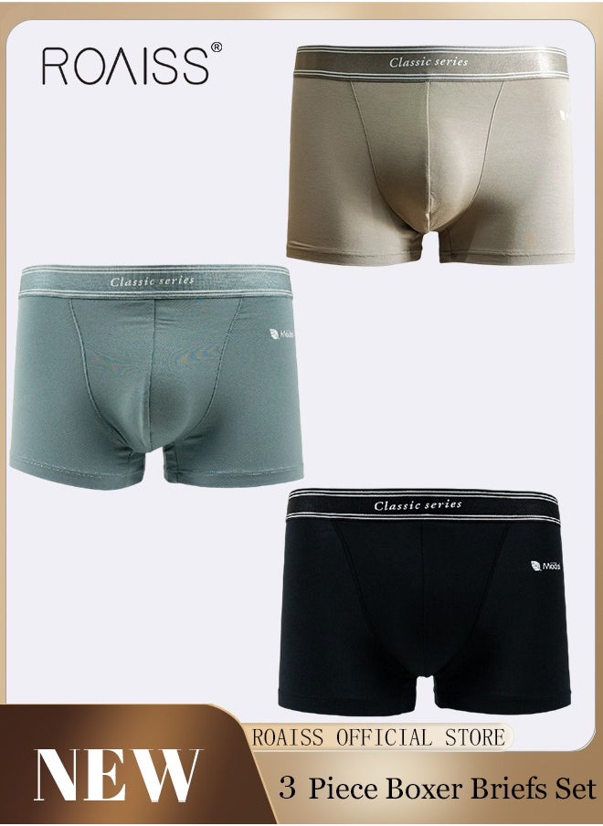 Set of 3 Men's Solid Color Modal Boxer Briefs Breathable Soft Underwear Summer Stretch Plus Size Plus Size Teen Boxer Briefs