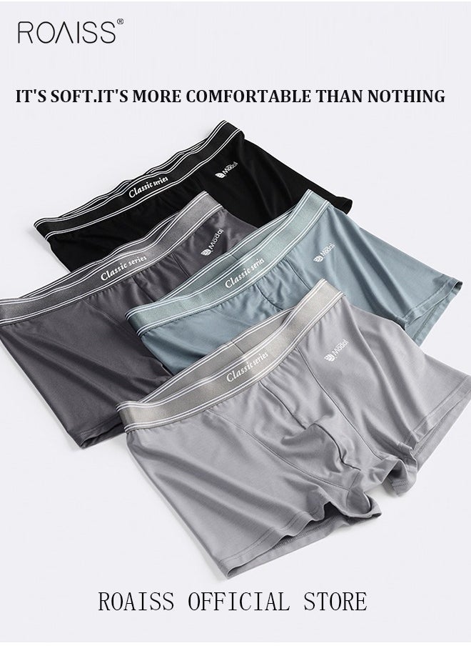 Set of 3 Men's Solid Color Modal Boxer Briefs Breathable Soft Underwear Summer Stretch Plus Size Plus Size Teen Boxer Briefs
