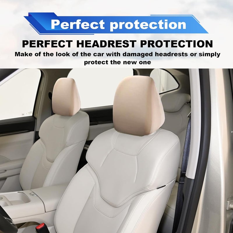 Stymart 2 PCS Car Seat Headrest Covers - Beige - Image 3
