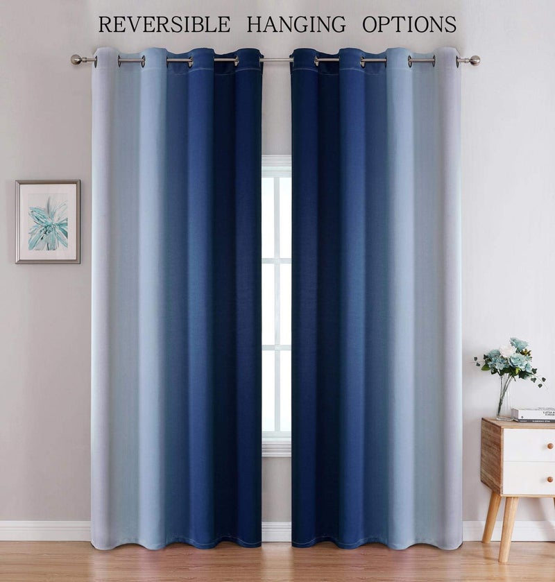 G2000 Blackout Curtains & Drapes for Bedroom Living Room 84 Inches Long Navy Blue and Greyish White Room Darkening Window Treatments Ombre Thermal Insulated Light Blocking Grommet Backdrop 2 Panels - Image 2