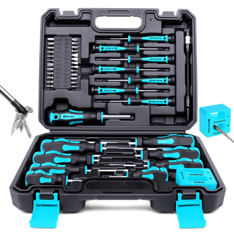 Amartisan 43-Piece Magnetic Screwdriver Set with Case - Chrome Vanadium Steel, Includes All Common Screwdriver Types - Image 1