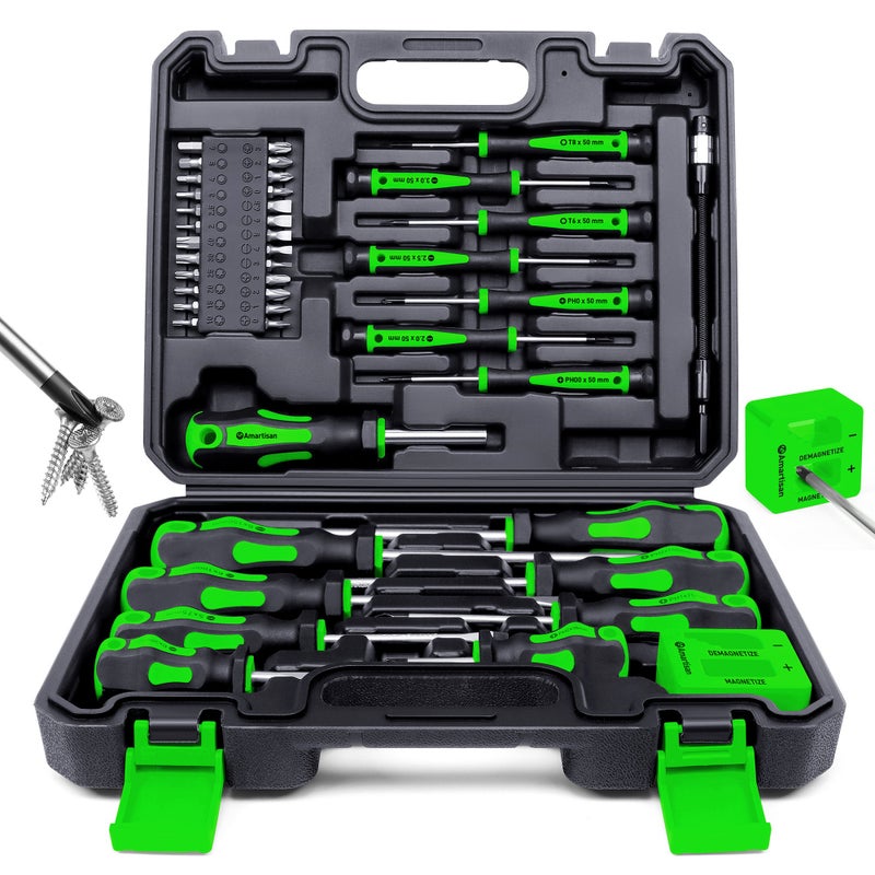 Amartisan 43-Piece Magnetic Screwdriver Set with Case - Chrome Vanadium Steel, Includes All Common Screwdriver Types - Image 2