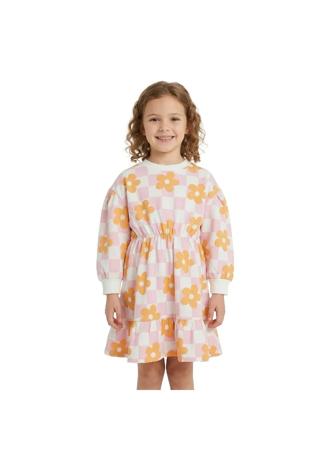 AIKO AIKO - Girls Multicolor with Floral Pattern Long Sleeve Sweat Dress