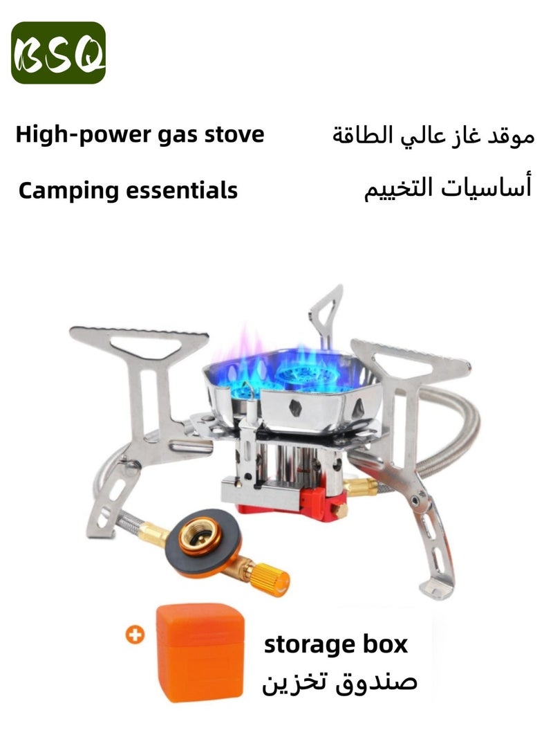 BSQ High-power three-burner gas stove | Camping and travel stove | High-power gas cooker | Ultra-light portable gas stove | Cookware | Picnic, barbecue, and travel supplies | Suitable for outdoor camping, fishing, and indoor cooking, no power supply required, the perfect choice for all your adventures. - Image 1