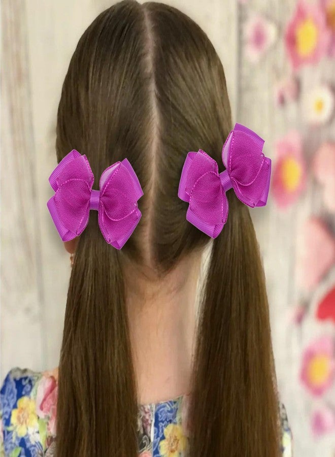 Zolyco Tiny 3 Inch Organza Double Hair Bow Clips - Lined Boutique Alligator Hairpin for Baby Girls, Toddlers, and Little Teens - Kids Barrettes Set of 2 Small Stylish (Deep Purple) - Image 2