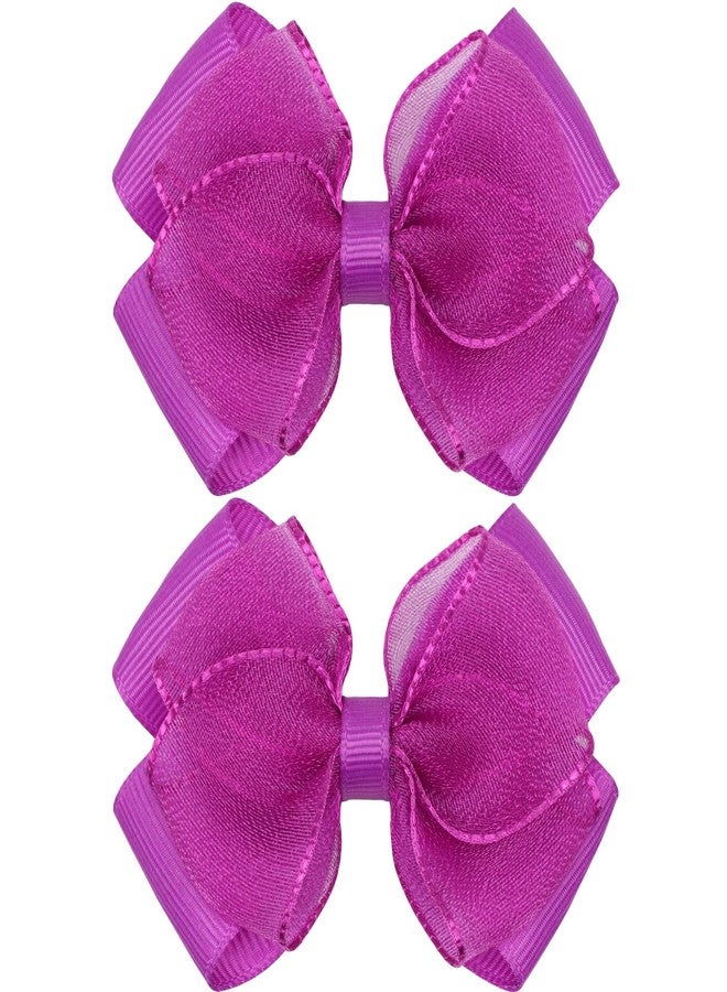Zolyco Tiny 3 Inch Organza Double Hair Bow Clips - Lined Boutique Alligator Hairpin for Baby Girls, Toddlers, and Little Teens - Kids Barrettes Set of 2 Small Stylish (Deep Purple) - Image 1
