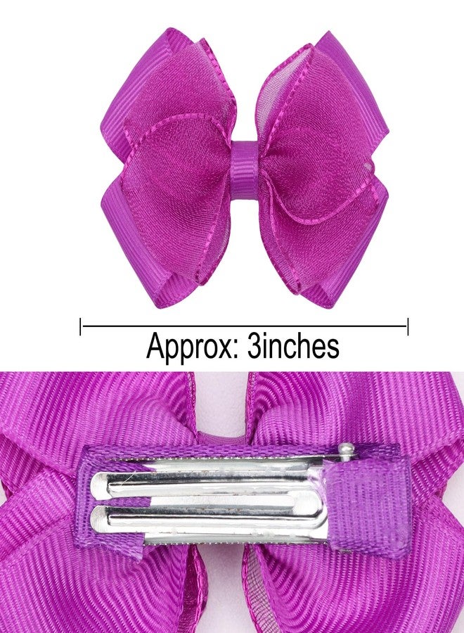 Zolyco Tiny 3 Inch Organza Double Hair Bow Clips - Lined Boutique Alligator Hairpin for Baby Girls, Toddlers, and Little Teens - Kids Barrettes Set of 2 Small Stylish (Deep Purple) - Image 4