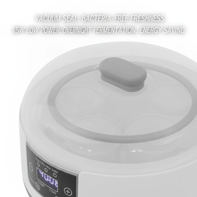 Electric Yogurt Maker Machine, 1.2L 304 Stainless Steel Liner + 5 Glass Cups, Computer Constant Temperature Control, 1-99H Timer & 69.8-113°F Adjustable Temp, Multi-Function for Yogurt / Rice Wine / Natto, 110-240V US Plug - Image 5