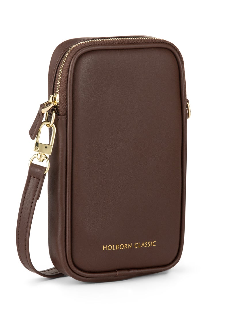 HOLBORN CLASSIC Luna Travel Pouch With Phone Compartment For Women - Brown, Leather Phone Pouch Bag, Crossbody Phone Bag, Genuine Leather - Image 2