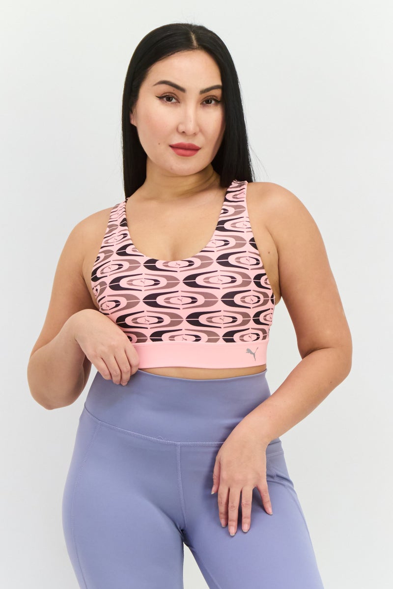 PUMA سوتيان رياضي خفيف مبطن بشعار العلامة التجارية للنساء، وردي - Image 1