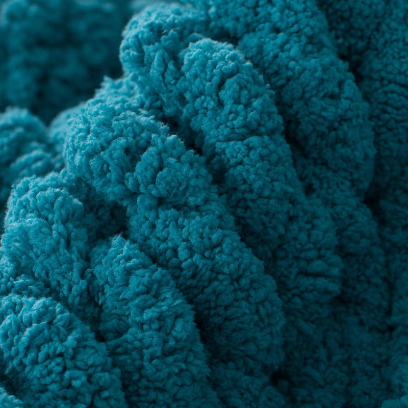 Carriediosa Carriediosa Chunky Knit Throw Blanket 60"" X 80"" Twin  100% Hand Made Large Chenille Loop Yarn Soft Fluffy Throws for Couch Sofa Bed  Big Crochet Cozy Heavy Thick Cable Woven Blanket  Teal  - Image 3