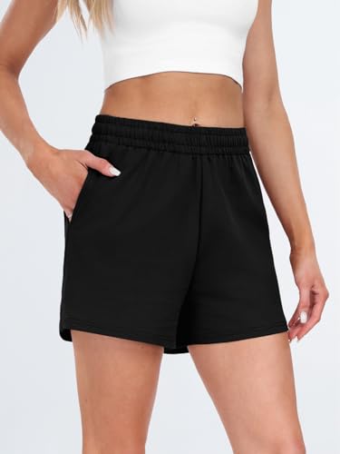 AUTOMET Womens Sweat Shorts Casual Summer Drawstring Comfy Elastic High Waist Running Clothes with Pockets Black S - Image 3