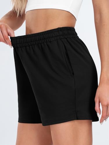 AUTOMET Womens Sweat Shorts Casual Summer Drawstring Comfy Elastic High Waist Running Clothes with Pockets Black S - Image 5
