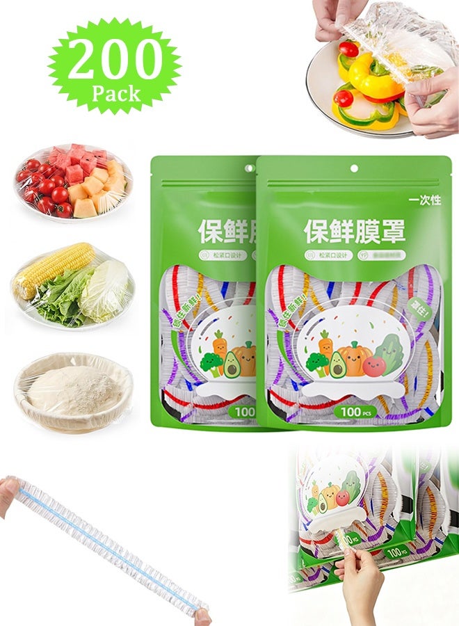 GD 200 Pcs Disposable Plastic Wrap Cover Plastic Bowl Covers for Various Plates - Food Grade Elastic Food Covers Reusable Stretchable Plate Dish Covers for Bread Proofing, Fresh Keeping Bags for Fruit, Vegetable, Meat - Image 1
