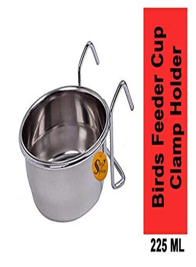 Sage Square Rustproof Stainless Steel Cage Food, Seed, Water Feeder Cum Bowl with Holder clamp for Birds (225ml) (Set of 1) - Image 2