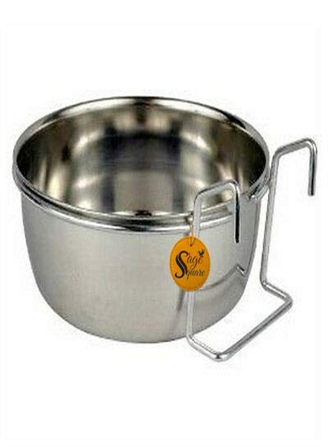 Sage Square Rustproof Stainless Steel Cage Food, Seed, Water Feeder Cum Bowl with Holder clamp for Birds (225ml) (Set of 1) - Image 5