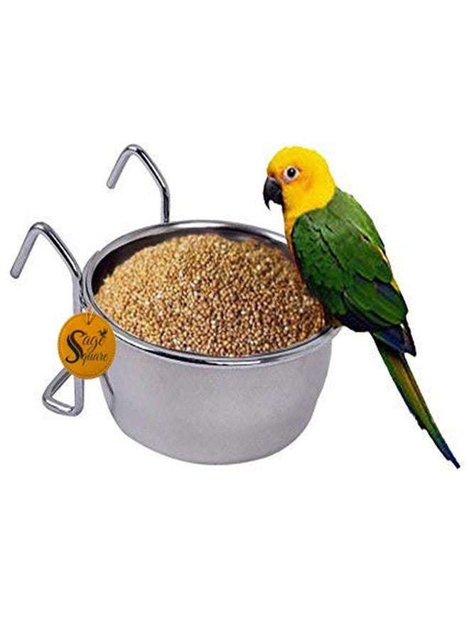 Sage Square Rustproof Stainless Steel Cage Food, Seed, Water Feeder Cum Bowl with Holder clamp for Birds (225ml) (Set of 1) - Image 4