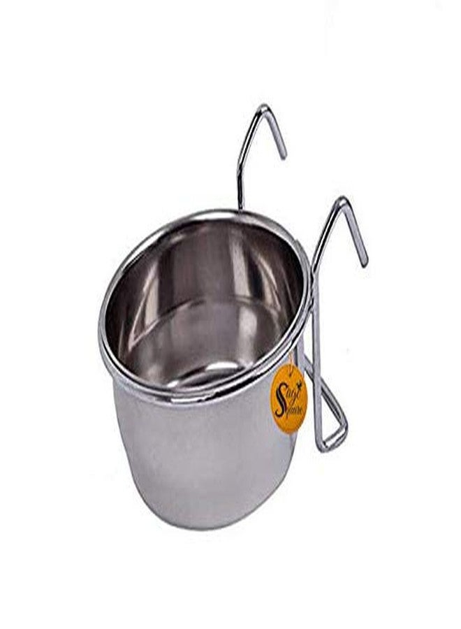 Sage Square Rustproof Stainless Steel Cage Food, Seed, Water Feeder Cum Bowl with Holder clamp for Birds (225ml) (Set of 1) - Image 1
