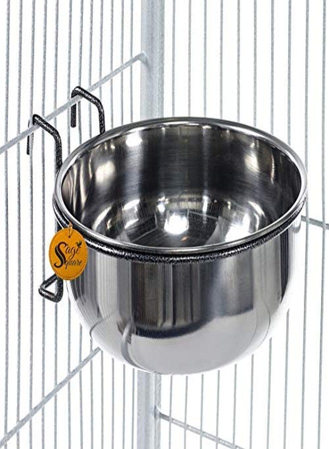 Sage Square Rustproof Stainless Steel Cage Food, Seed, Water Feeder Cum Bowl with Holder clamp for Birds (225ml) (Set of 1) - Image 3