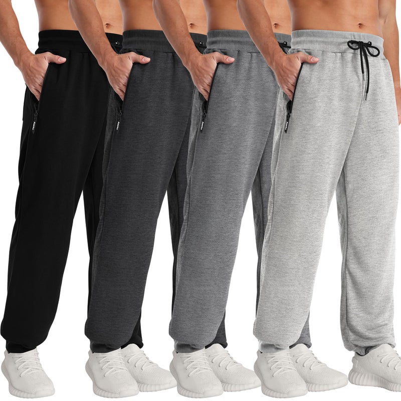 Aocku 4 Pack Mens Sweatpants Mens Athletic Joggers Pants with Zipper Pocket and Drawstring Workout Sweatpants Color B, L - Image 1