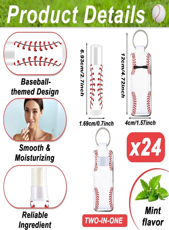 Lonfliness 24 Sets Baseball Party Favors Lip Balm and Lipstick Holder Keychain Bulk Sport Ball Team Gifts Natural Moisturizing Lip Balm Keychains Portable Pouch for Team Baseball Sports Party Supplies - Image 3