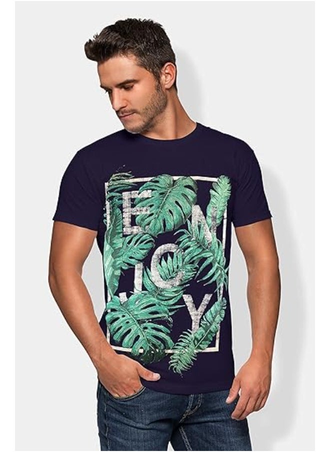 LOUD UNIVERSE Mens Navy Blue Enjoy Graphic T-Shirt – 100% Cotton, Short Sleeve Crew Neck Tee For Casual Summer Wear  - Image 3