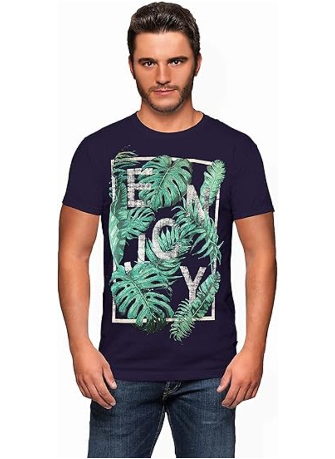 LOUD UNIVERSE Mens Navy Blue Enjoy Graphic T-Shirt – 100% Cotton, Short Sleeve Crew Neck Tee For Casual Summer Wear  - Image 2