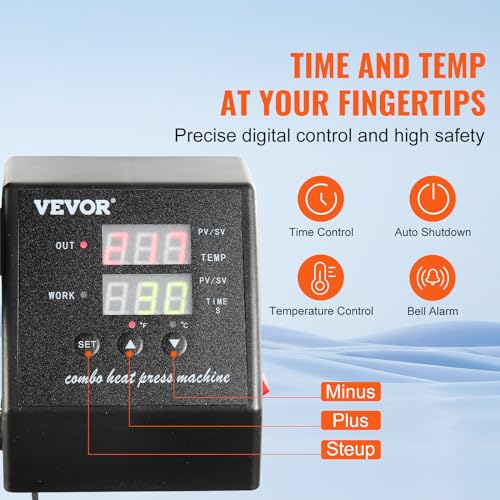 VEVOR 8 in 1 Heat Press Machine Combo, 360° Swing Away Tshirt Press Machine for Printing Hat Mug T Shirts Cap, 12x15 Digital Multifunctional Sublimation Heat Transfer Machine - Image 3