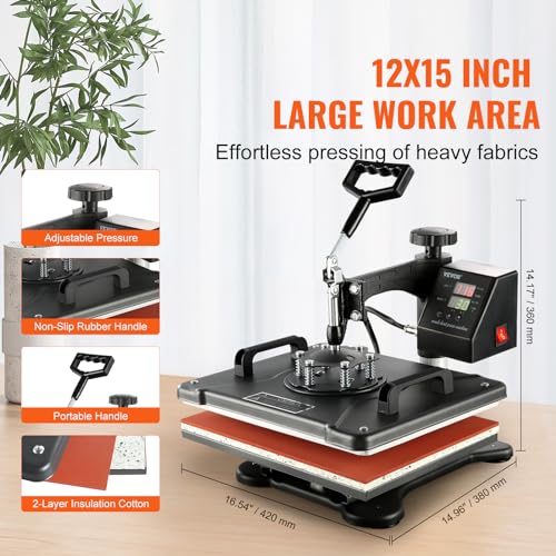 VEVOR 8 in 1 Heat Press Machine Combo, 360° Swing Away Tshirt Press Machine for Printing Hat Mug T Shirts Cap, 12x15 Digital Multifunctional Sublimation Heat Transfer Machine - Image 4